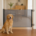 DogBedHouse No-Drill Adjustable Retractable Mesh Pet Gate