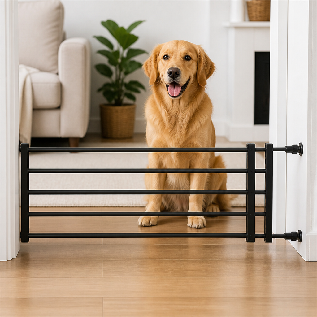 DogBedHouse No-Drill Retractable Dog Gate (Adjustable Width)