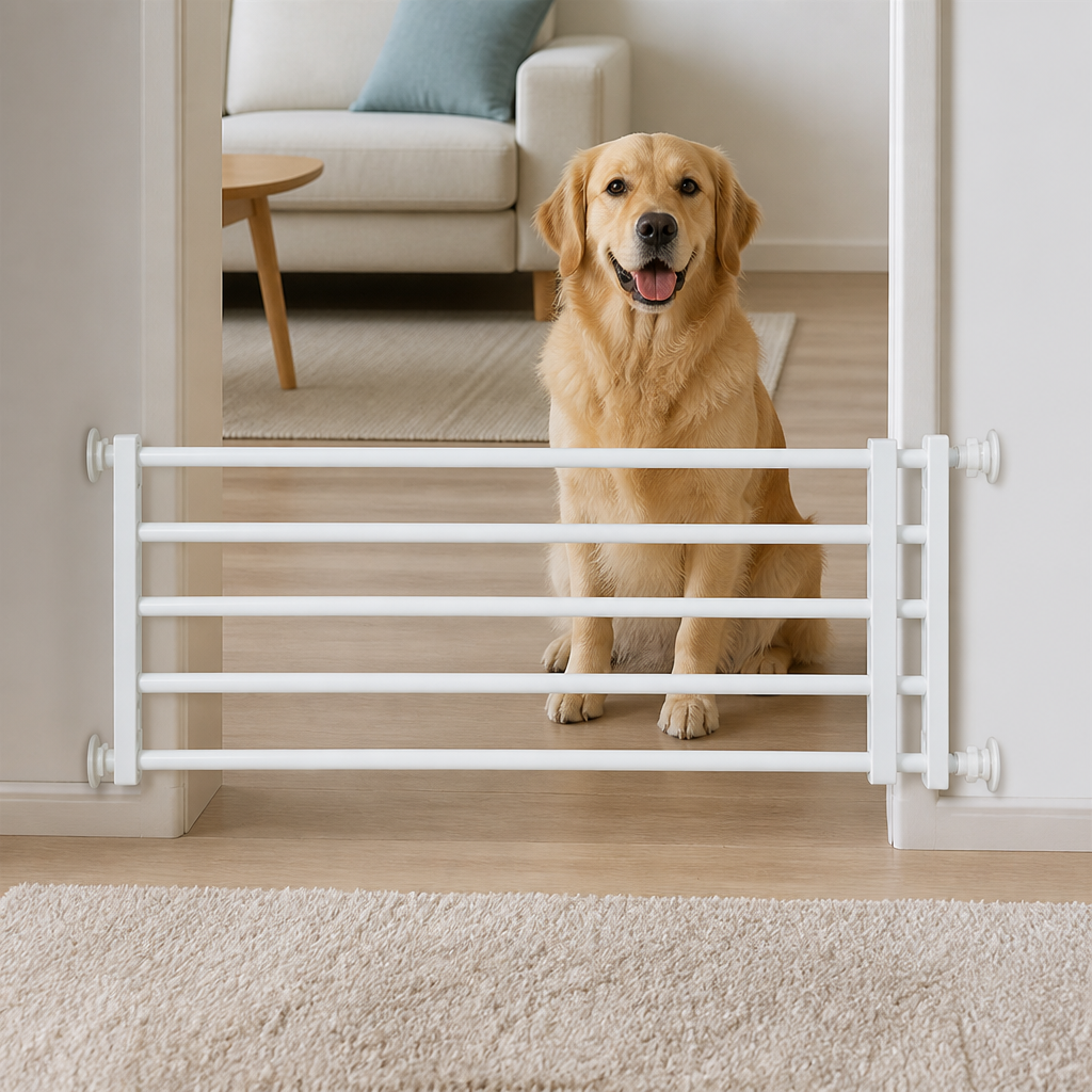 DogBedHouse No-Drill Retractable Dog Gate (Adjustable Width)