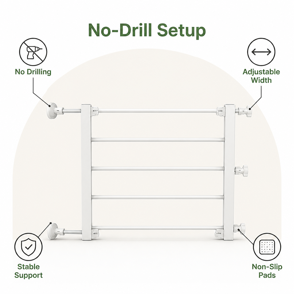 DogBedHouse No-Drill Retractable Dog Gate (Adjustable Width)