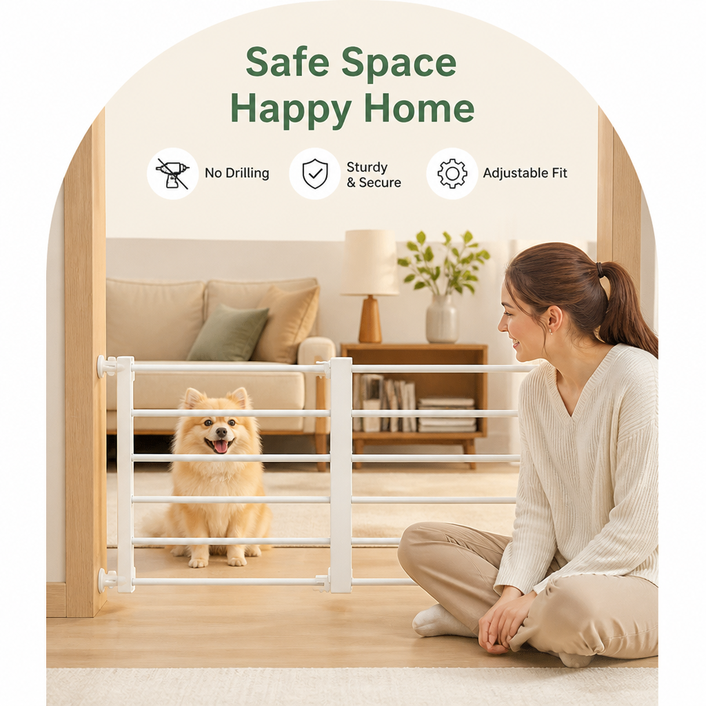 DogBedHouse No-Drill Retractable Dog Gate (Adjustable Width)