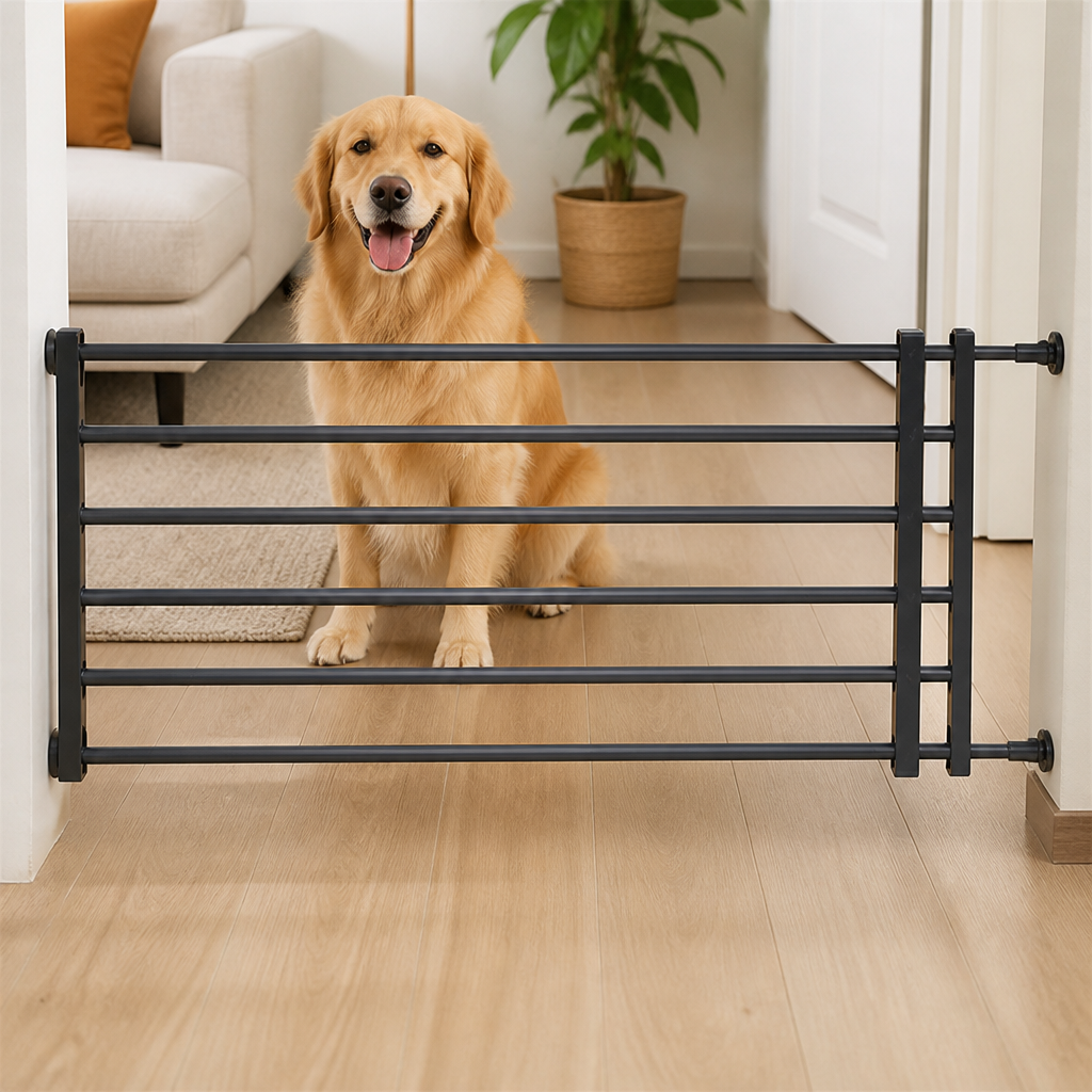 DogBedHouse No-Drill Retractable Dog Gate (Adjustable Width)
