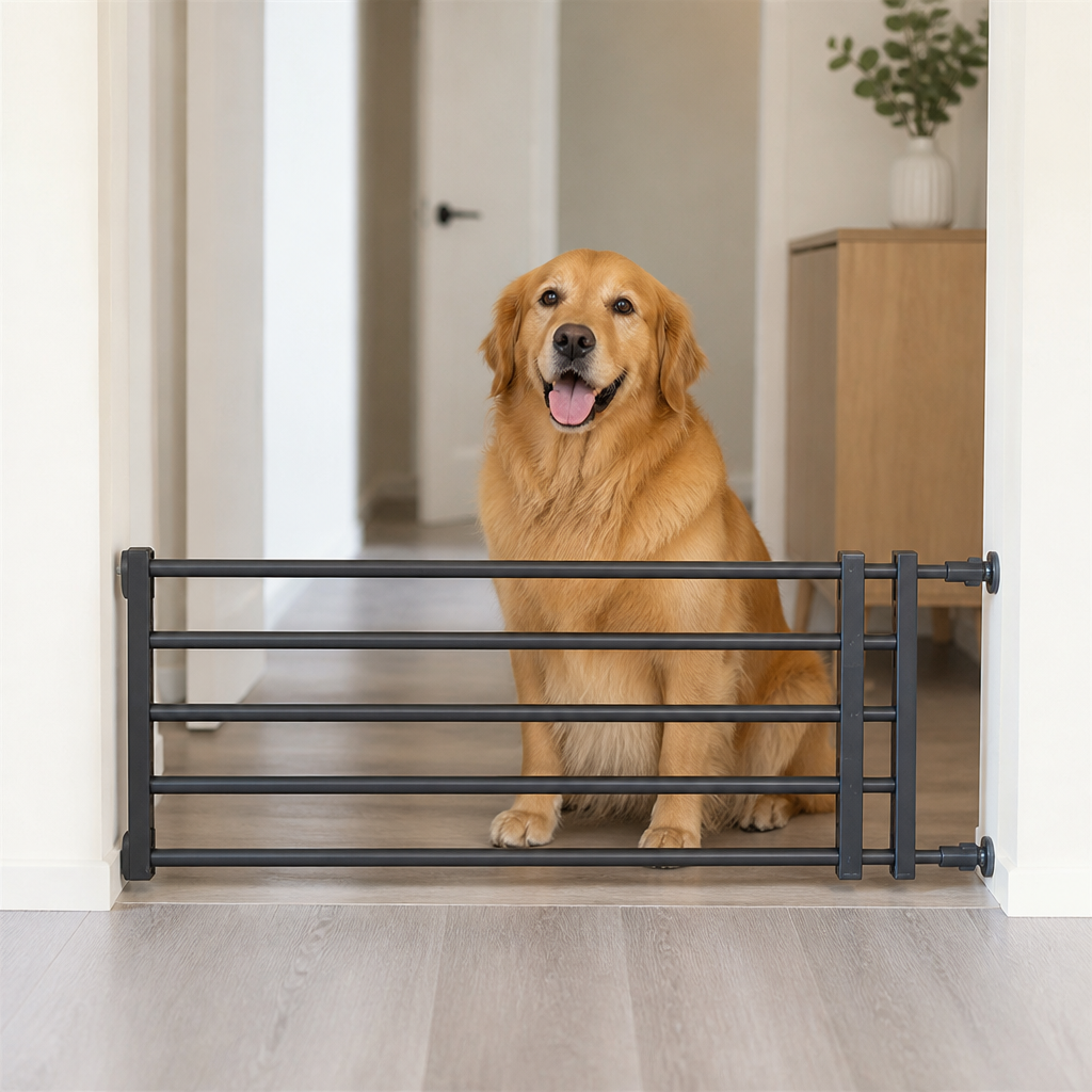 DogBedHouse No-Drill Retractable Dog Gate (Adjustable Width)