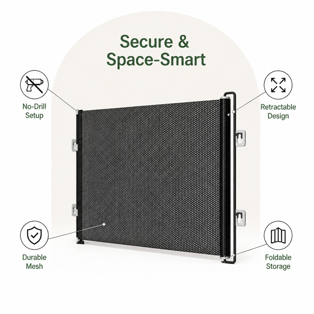 DogBedHouse No-Drill Retractable & Foldable Safety Gate (Up To 49 In)