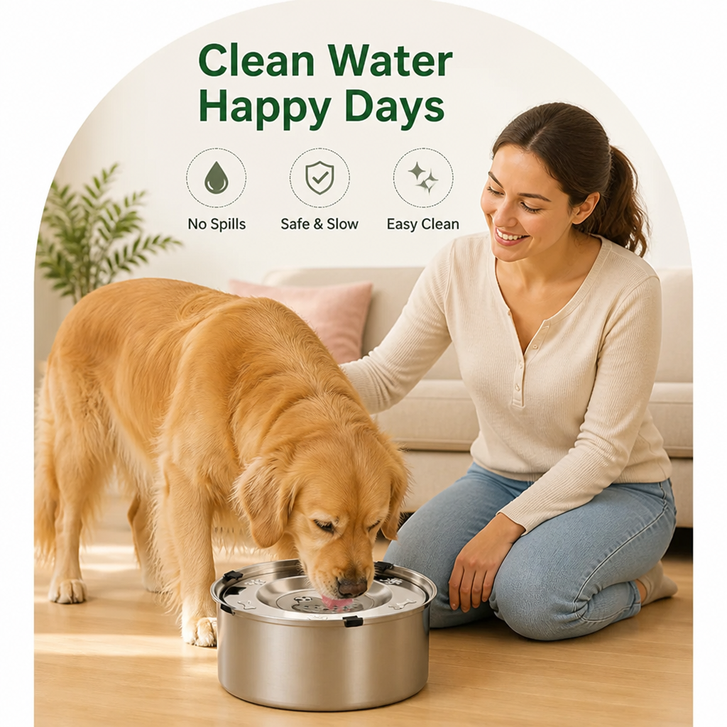 DogBedHouse No-Spill Floating Stainless Steel Dog Bowl
