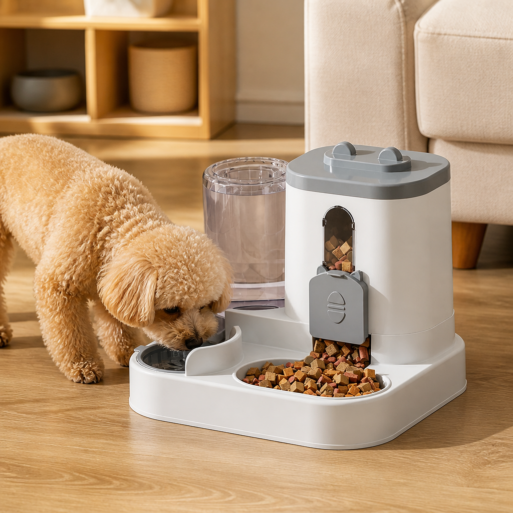 DogBedHouse Non-Electric Dual-Bin Spill-Proof Feeder & Waterer