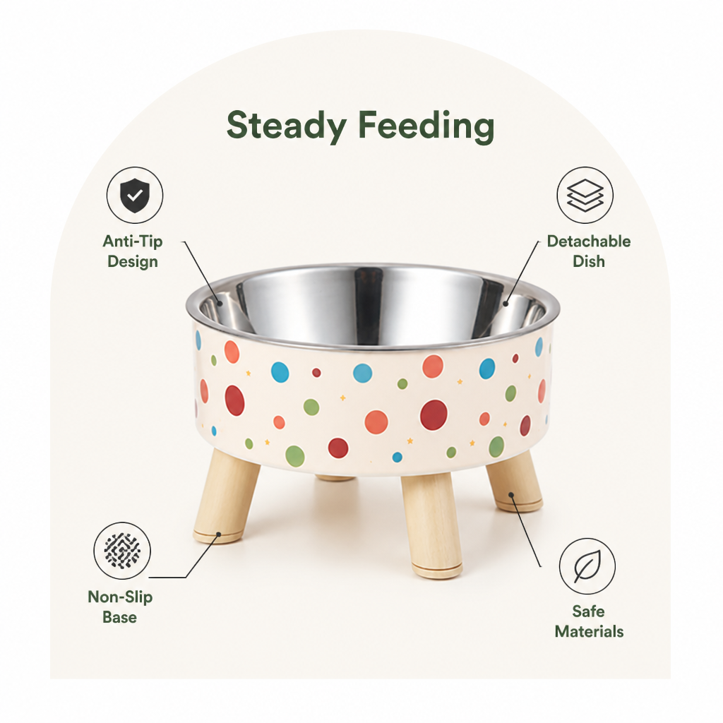 DogBedHouse Non-Slip & Anti-Tip Pet Bowl (Detachable Dish)