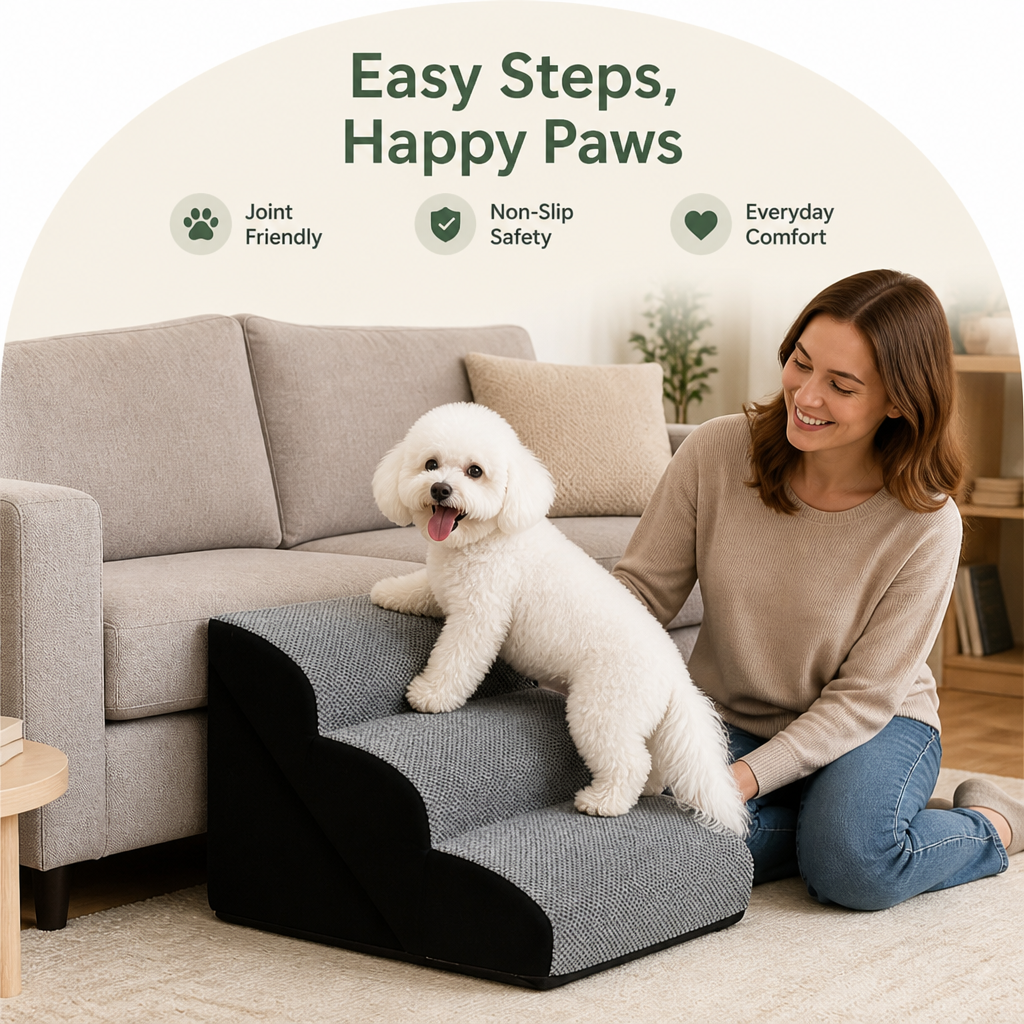 DogBedHouse Non-Slip Memory Foam Pet Ramp (Foldable, Washable)
