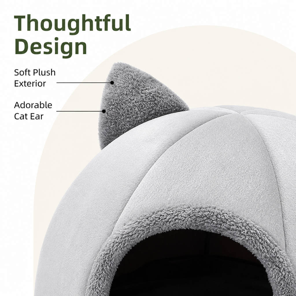 DogBedHouse Non-Slip Plush Cat Cave Bed (Removable Cushion)
