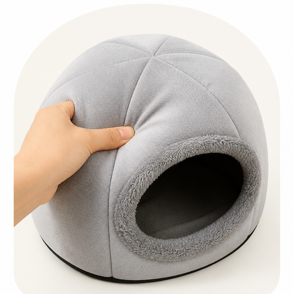 DogBedHouse Non-Slip Plush Cat Cave Bed (Removable Cushion)