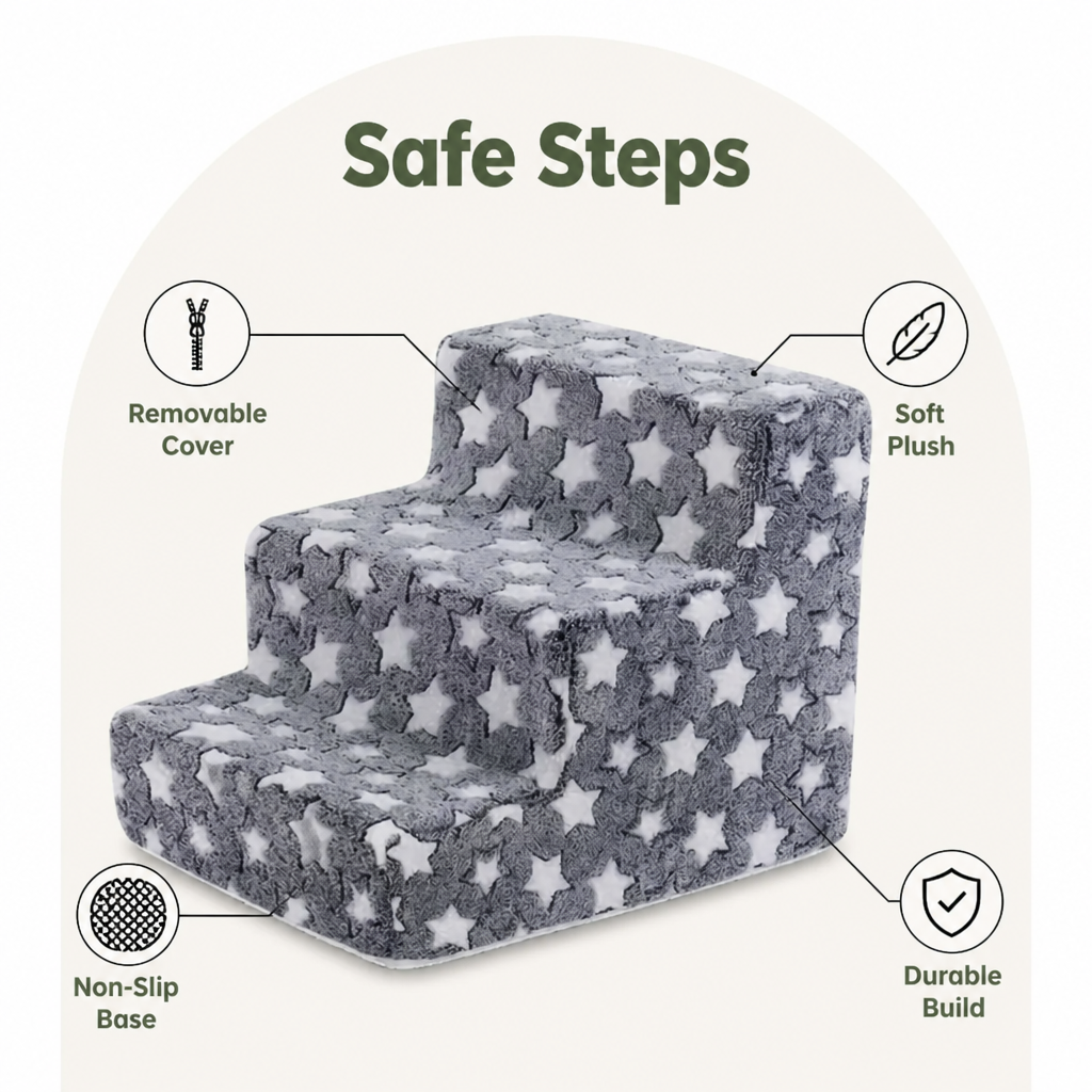 DogBedHouse Non-Slip Plush Pet Stairs (Removable Washable Cover)