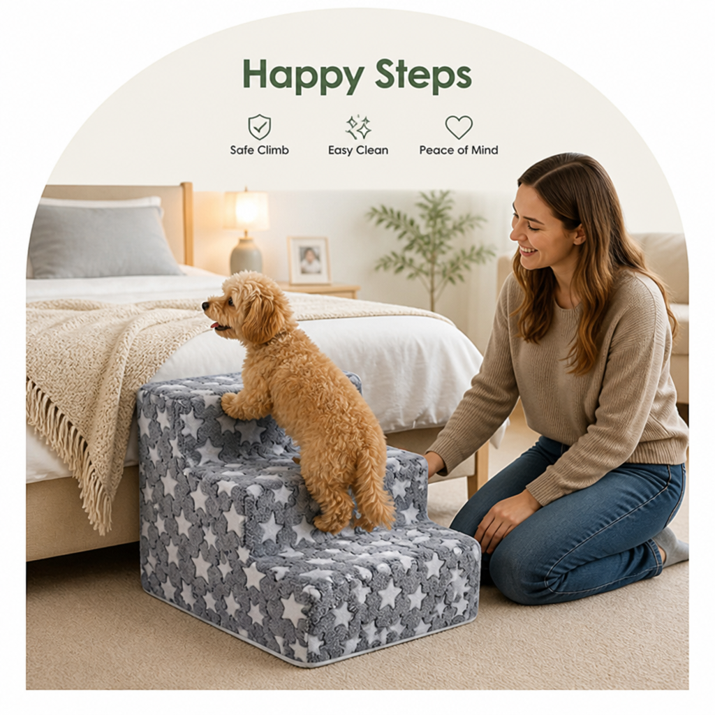 DogBedHouse Non-Slip Plush Pet Stairs (Removable Washable Cover)