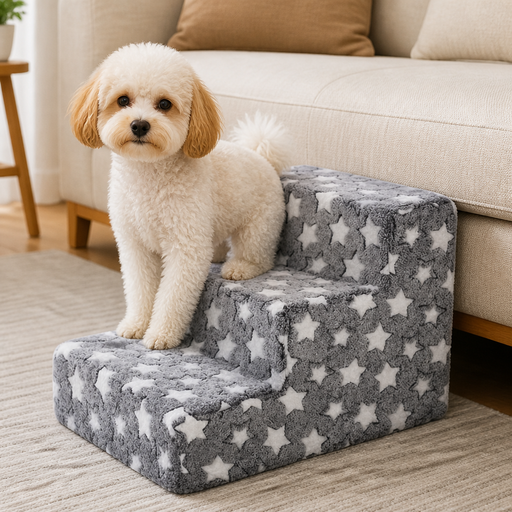 DogBedHouse Non-Slip Plush Pet Stairs (Removable Washable Cover)