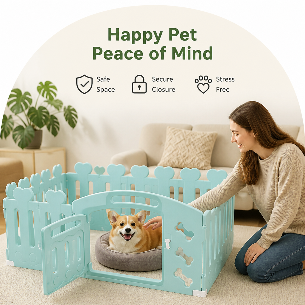 DogBedHouse Non-Toxic HDPE Lockable Dog Playpen (Foldable)
