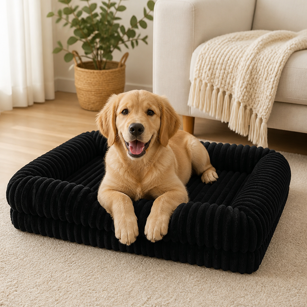 DogBedHouse Orthopedic Memory Foam Bolster Bed (Waterproof Removable Cover)