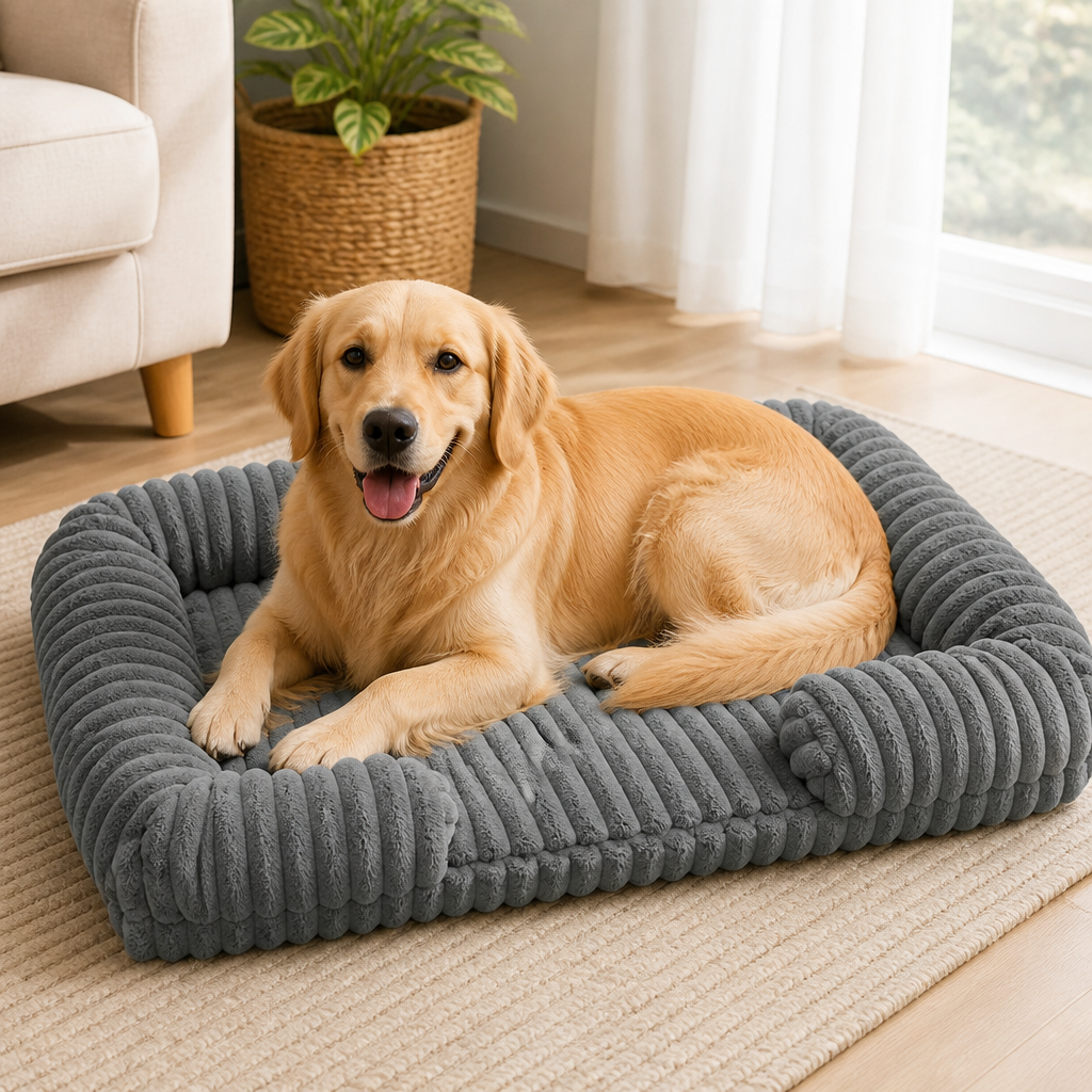 DogBedHouse Orthopedic Memory Foam Bolster Bed (Waterproof Removable Cover)