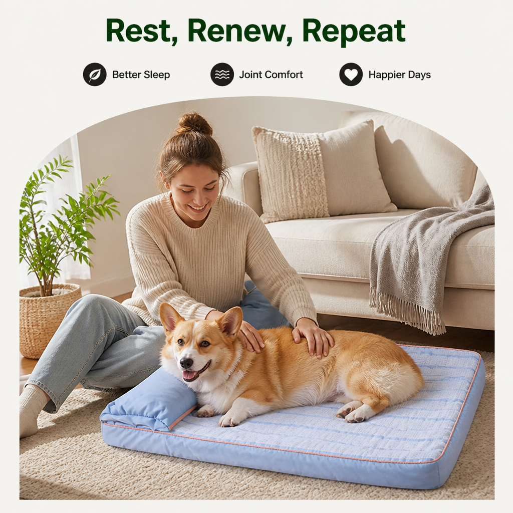 DogBedHouse Orthopedic Memory Foam & Breathable Waterproof Bolster Bed (Removable Cover)
