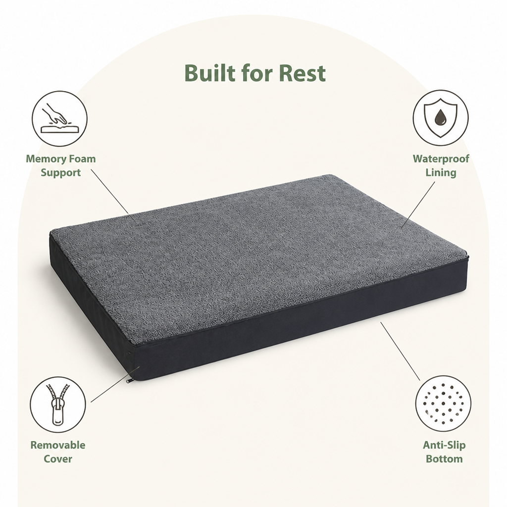 DogBedHouse Orthopedic Memory Foam Dog Bed (Removable Cover & Waterproof Lining)