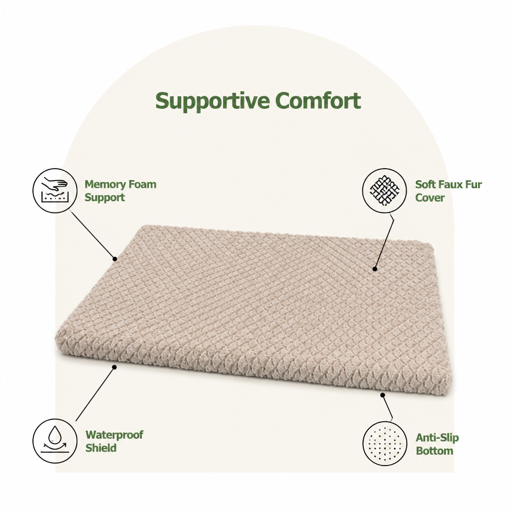 DogBedHouse Orthopedic Memory Foam & Washable Faux Fur Dog Bed (Waterproof Anti-Slip Base)
