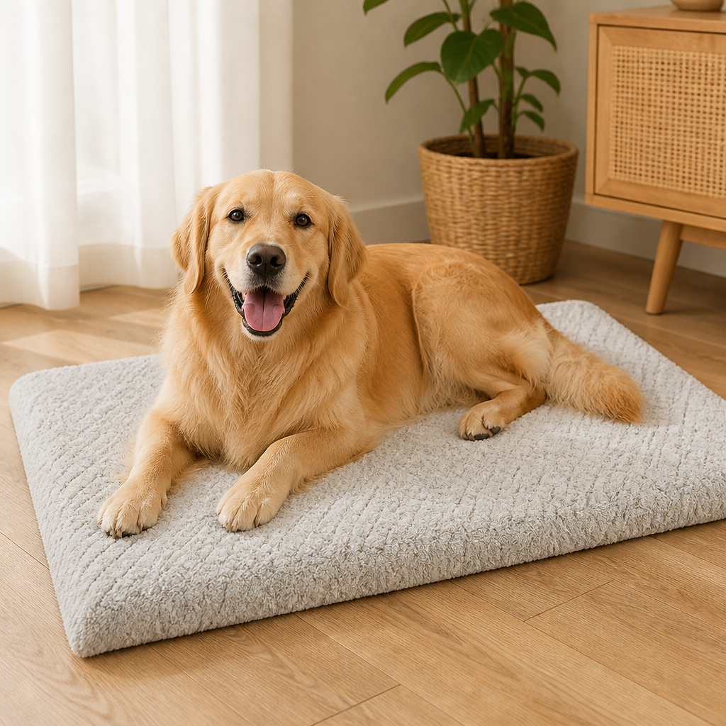 DogBedHouse Orthopedic Memory Foam & Washable Faux Fur Dog Bed (Waterproof Anti-Slip Base)