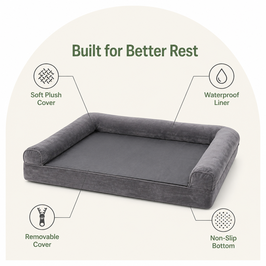 DogBedHouse Orthopedic Sponge Foam Dog Bed (Removable Washable Cover)