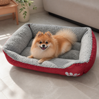 DogBedHouse Paw-Print Plush Washable Pet Bed (Removable Cover)
