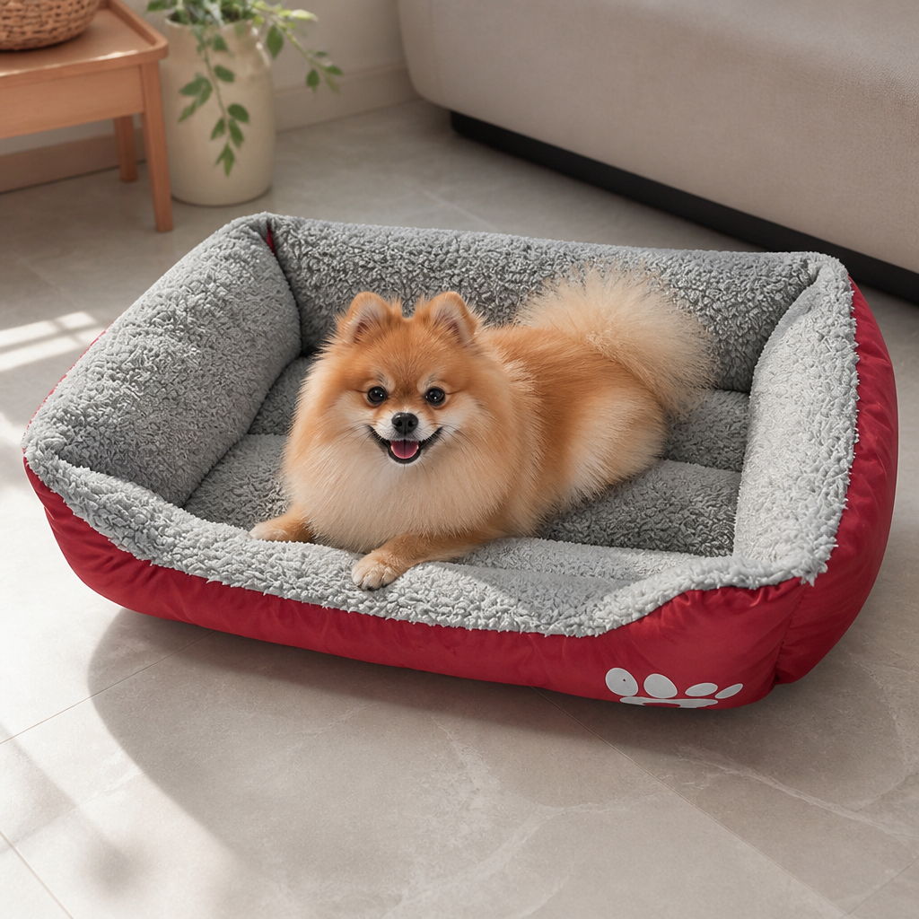 DogBedHouse Paw-Print Plush Washable Pet Bed (Removable Cover)