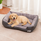 DogBedHouse Paw-Print Plush Washable Pet Bed (Removable Cover)