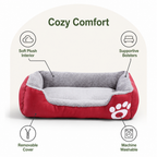 DogBedHouse Paw-Print Plush Washable Pet Bed (Removable Cover)