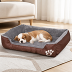 DogBedHouse Paw-Print Plush Washable Pet Bed (Removable Cover)