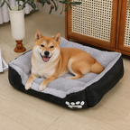 DogBedHouse Paw-Print Plush Washable Pet Bed (Removable Cover)