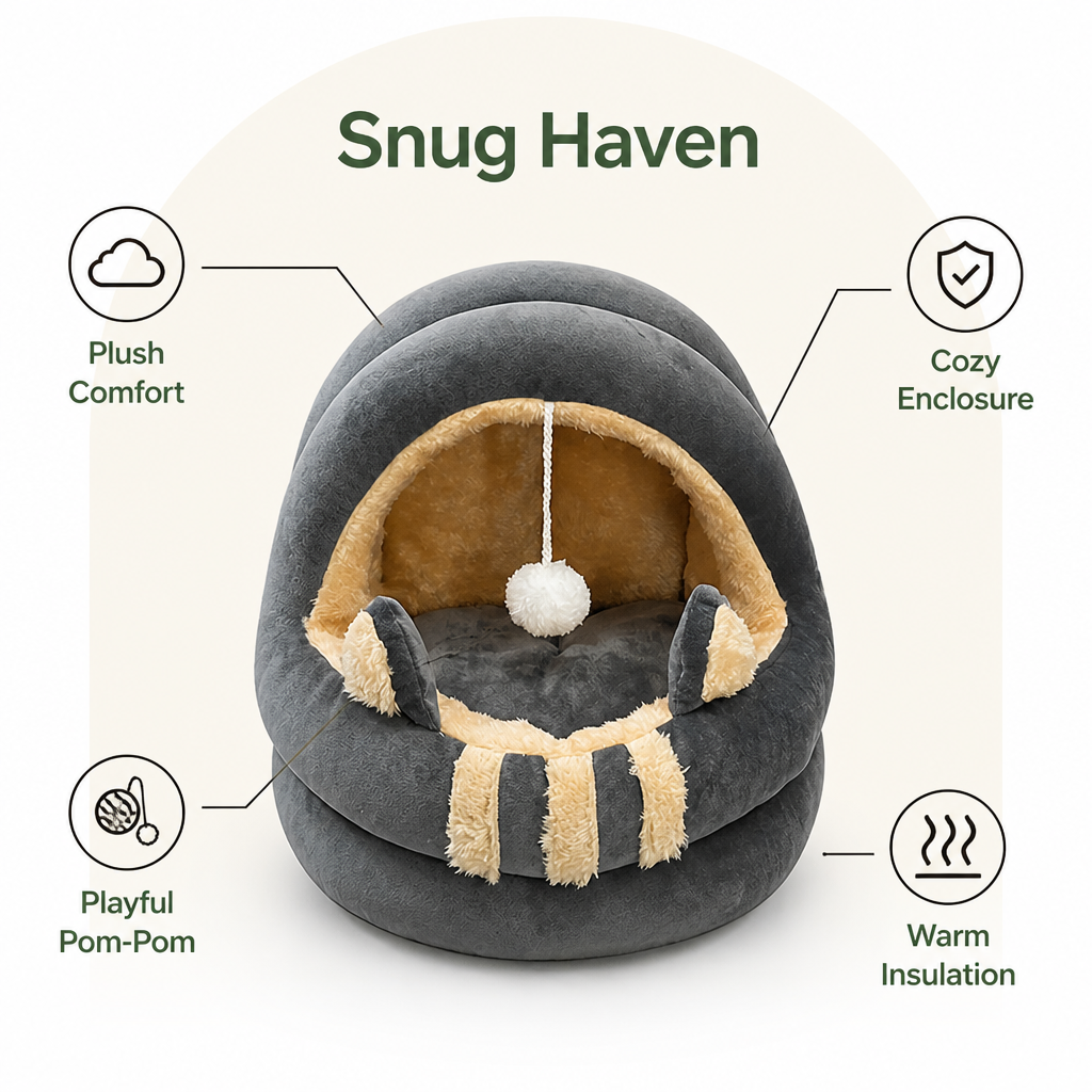 DogBedHouse Plush Arctic Velvet & Insulated Cat Cave Bed