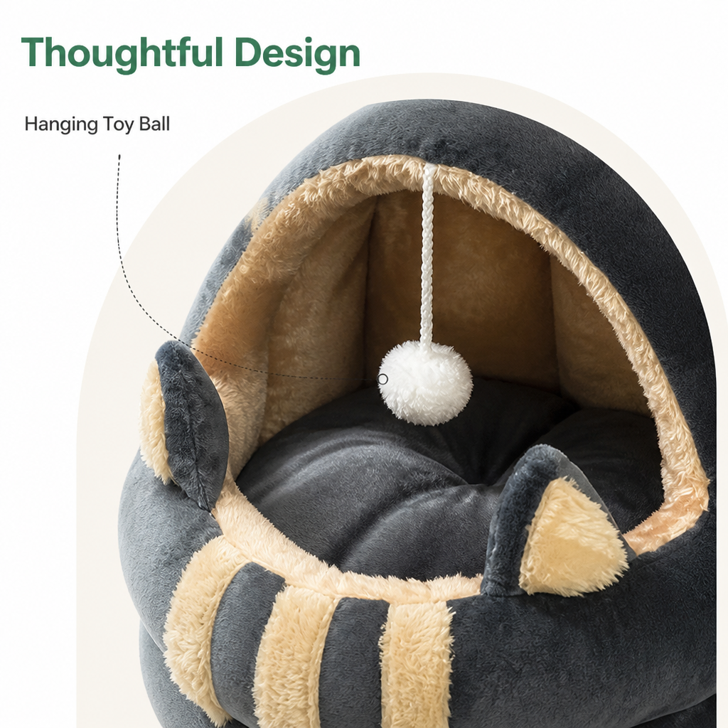 DogBedHouse Plush Arctic Velvet & Insulated Cat Cave Bed