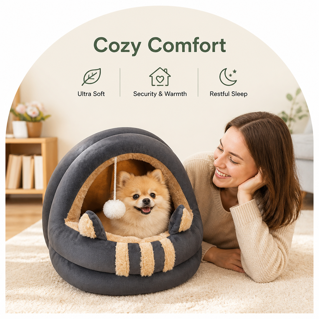 DogBedHouse Plush Arctic Velvet & Insulated Cat Cave Bed