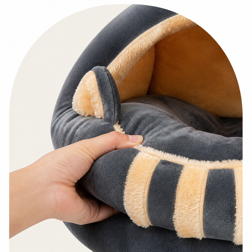 DogBedHouse Plush Arctic Velvet & Insulated Cat Cave Bed