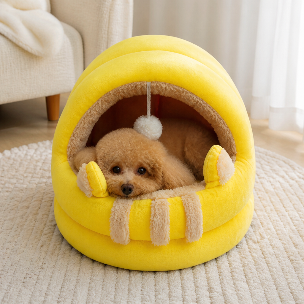 DogBedHouse Plush Arctic Velvet & Insulated Cat Cave Bed
