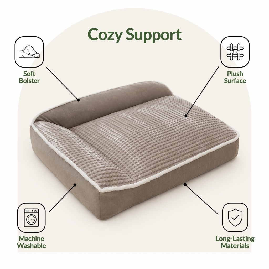 DogBedHouse Plush Bolster & Washable Dog Sofa Bed