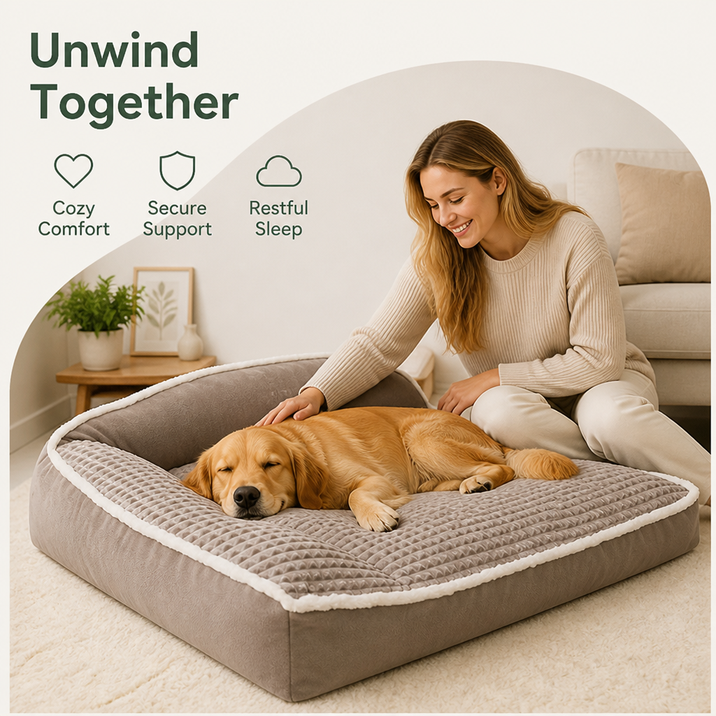 DogBedHouse Plush Bolster & Washable Dog Sofa Bed