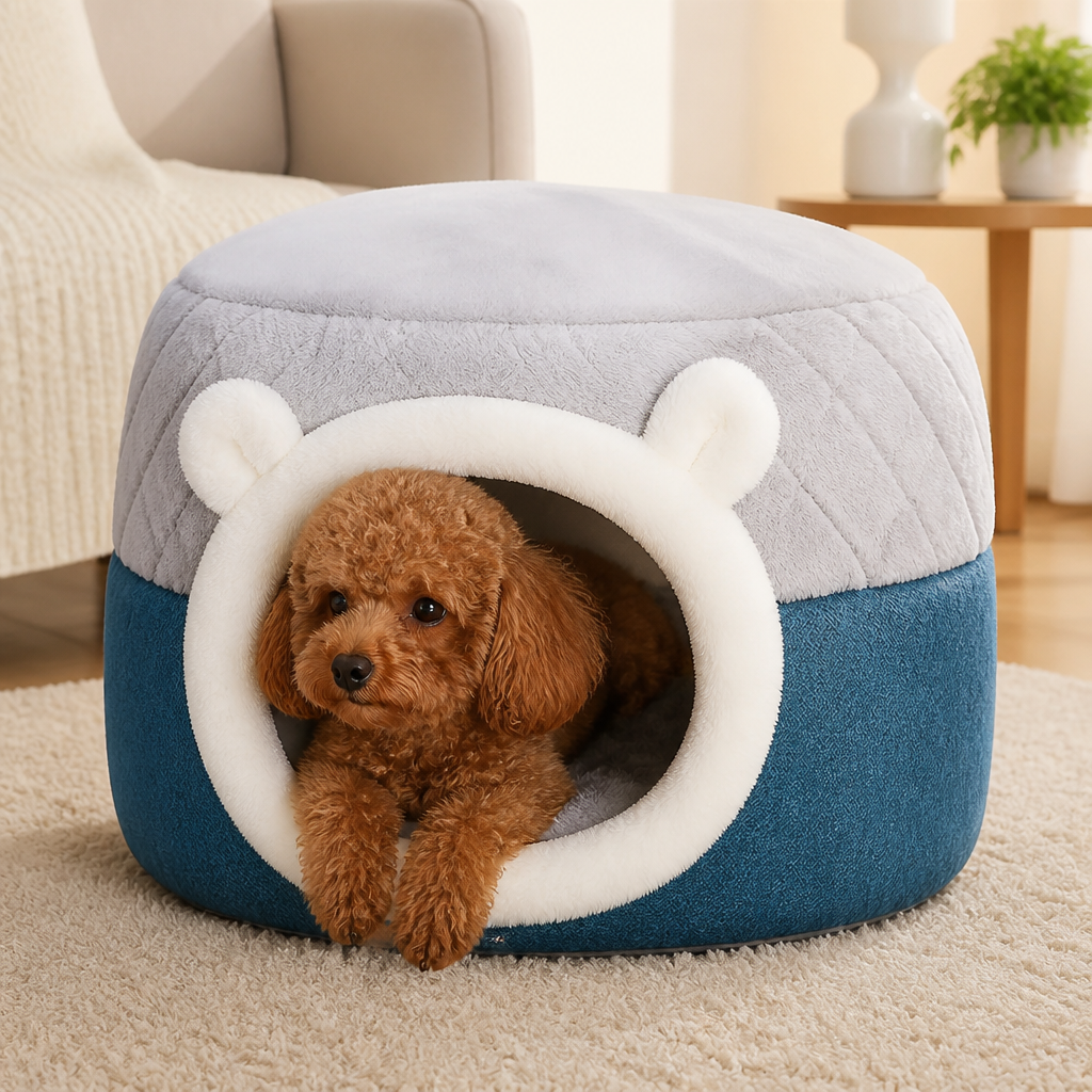 DogBedHouse Plush Convertible Pop-Top Pet Bed (Removable Cushion)