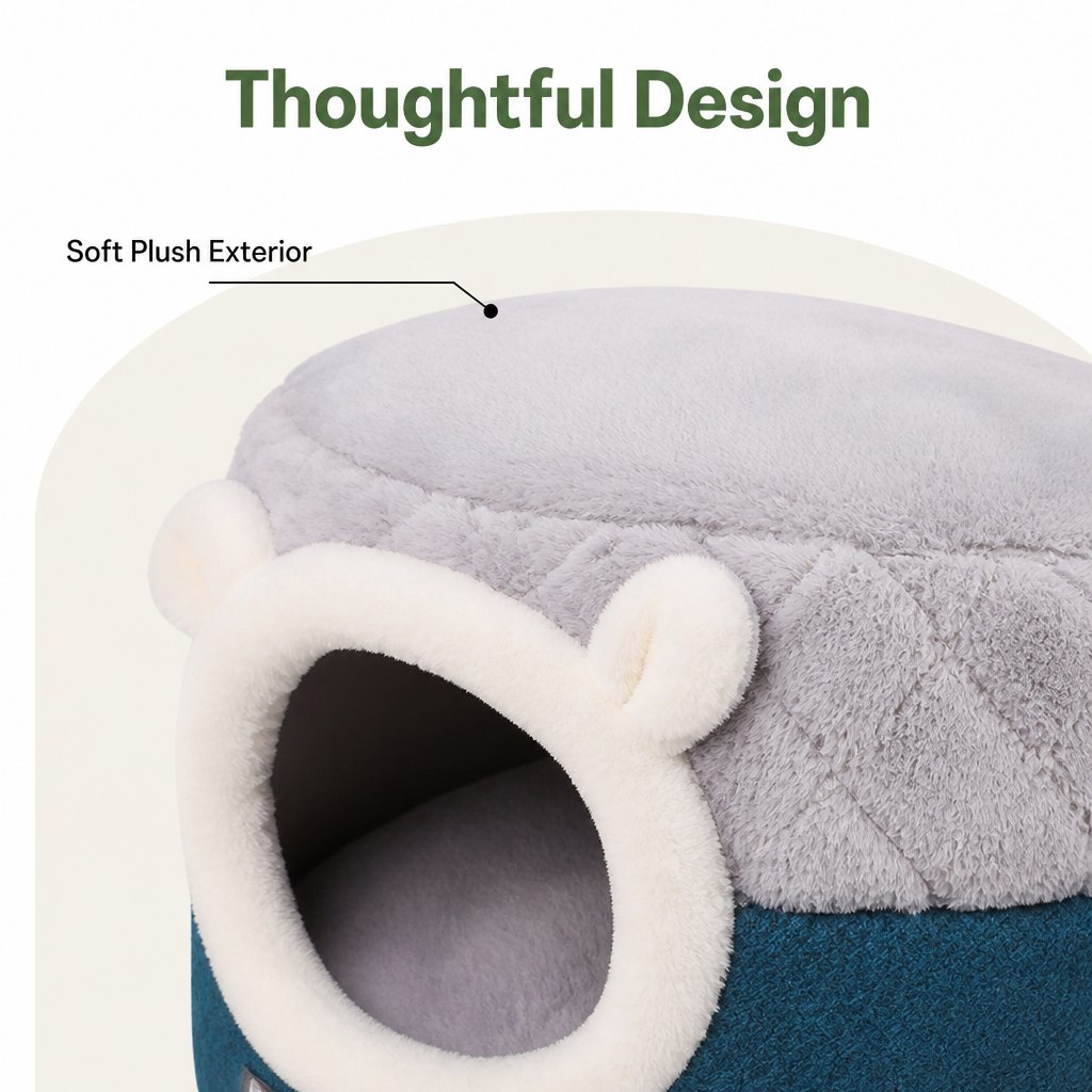 DogBedHouse Plush Convertible Pop-Top Pet Bed (Removable Cushion)