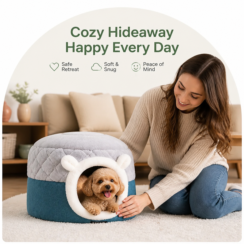 DogBedHouse Plush Convertible Pop-Top Pet Bed (Removable Cushion)