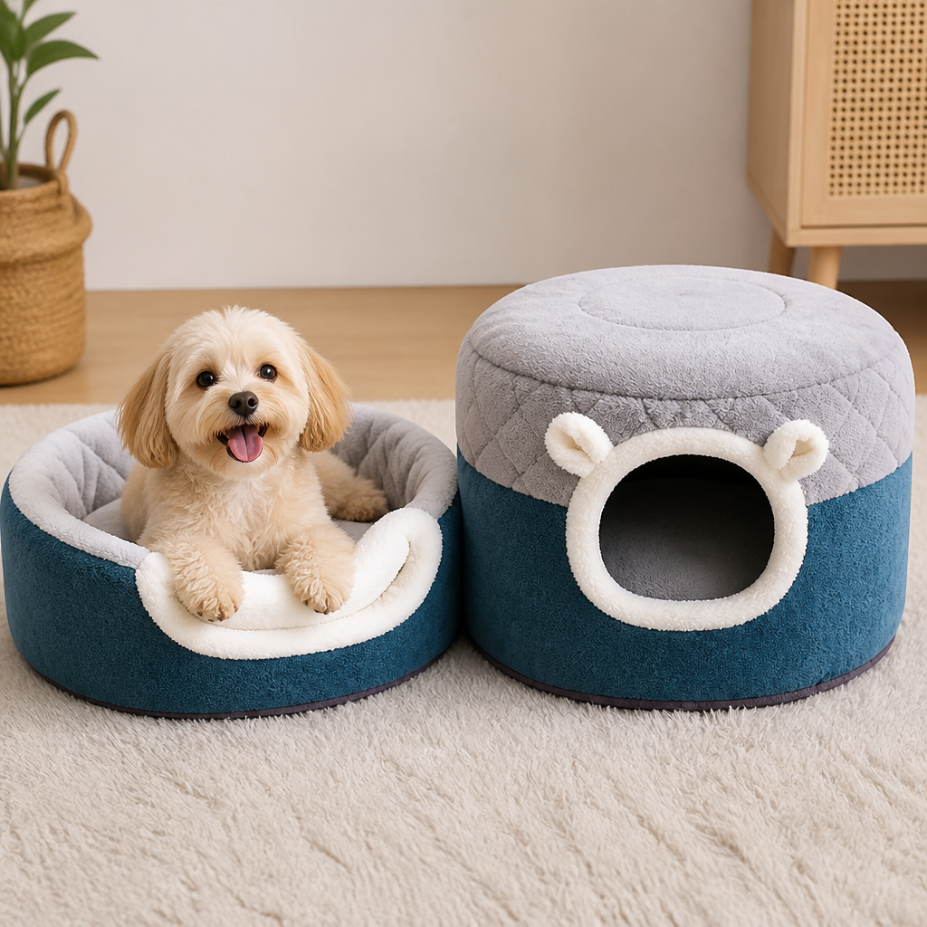 DogBedHouse Plush Convertible Pop-Top Pet Bed (Removable Cushion)