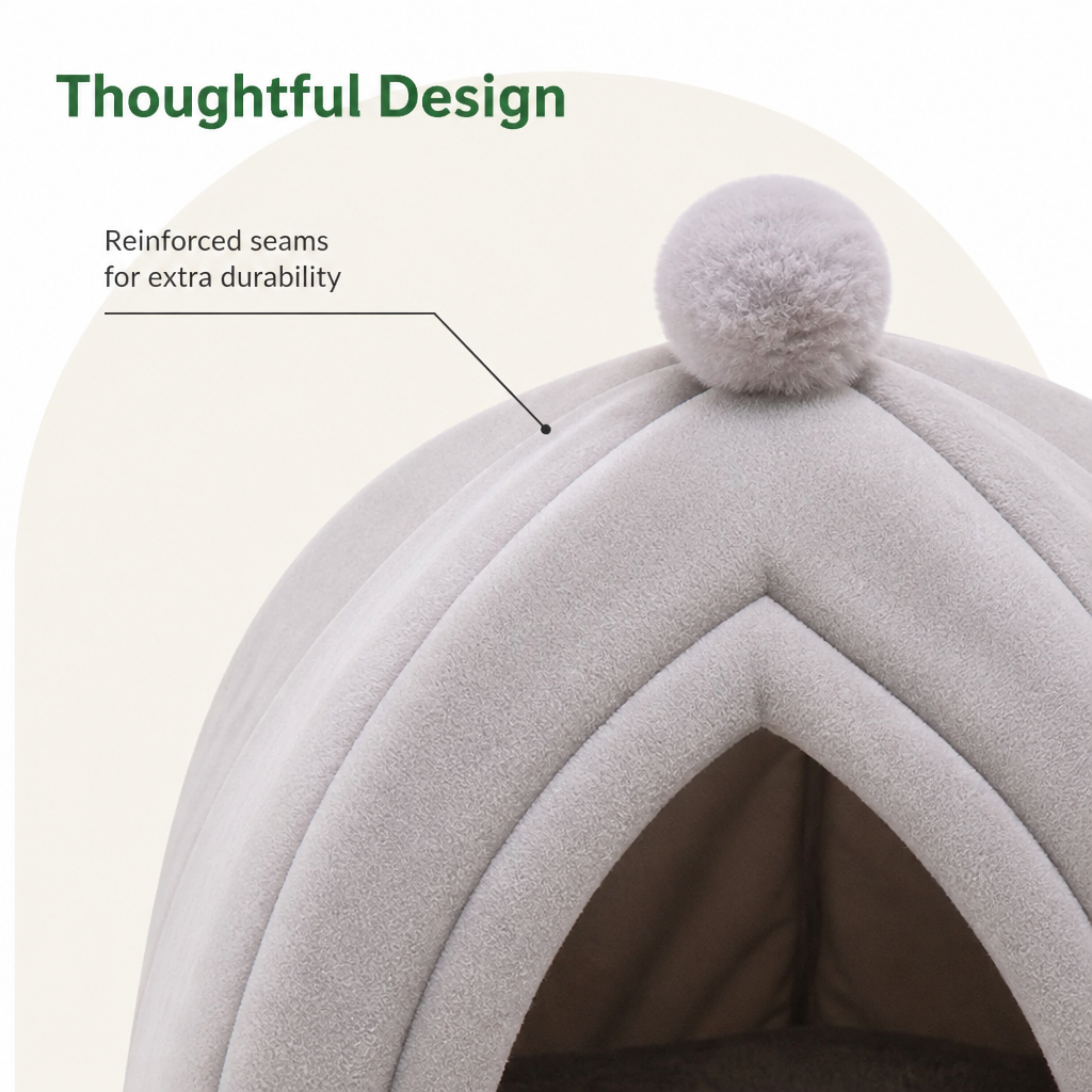 DogBedHouse Plush Coral Velvet Cat & Small Dog Cave Bed (Machine-Washable)
