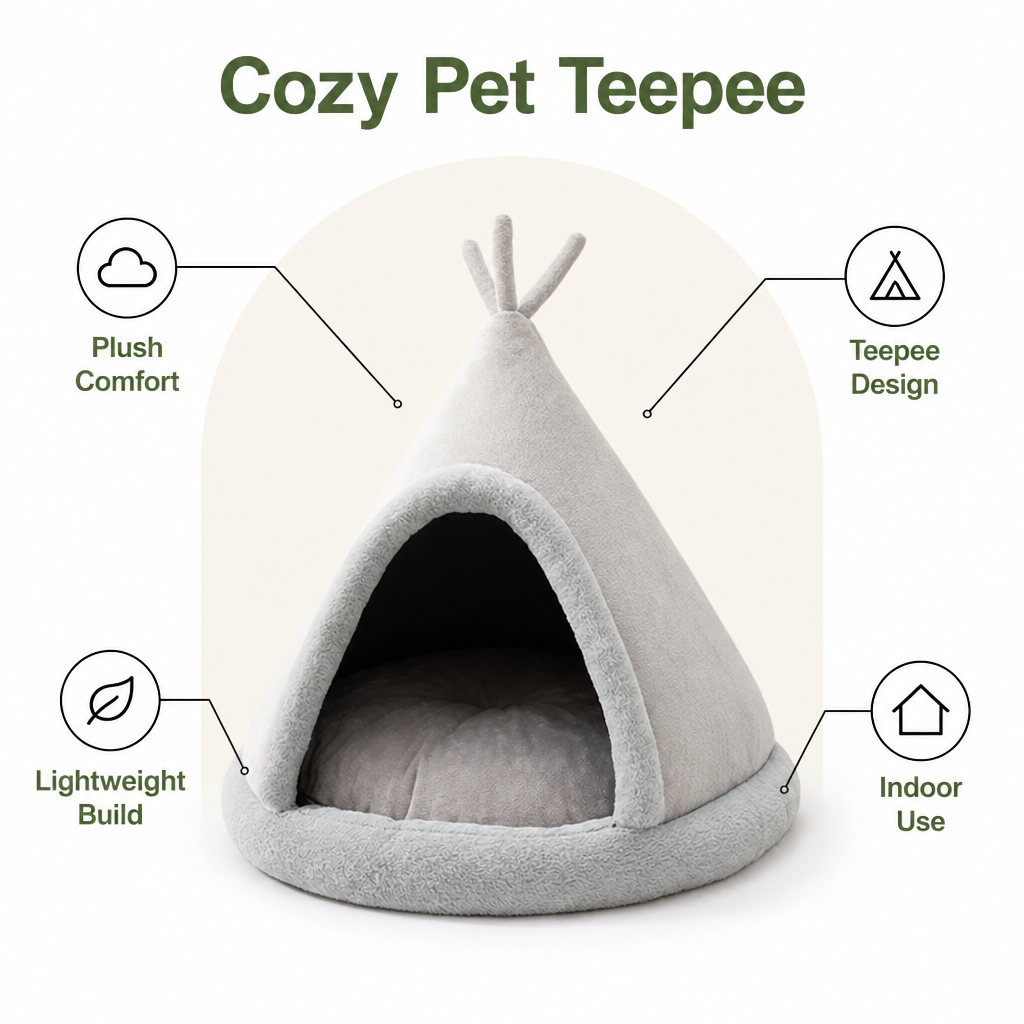 DogBedHouse Plush Coral Velvet & Cotton-Filled Pet Teepee