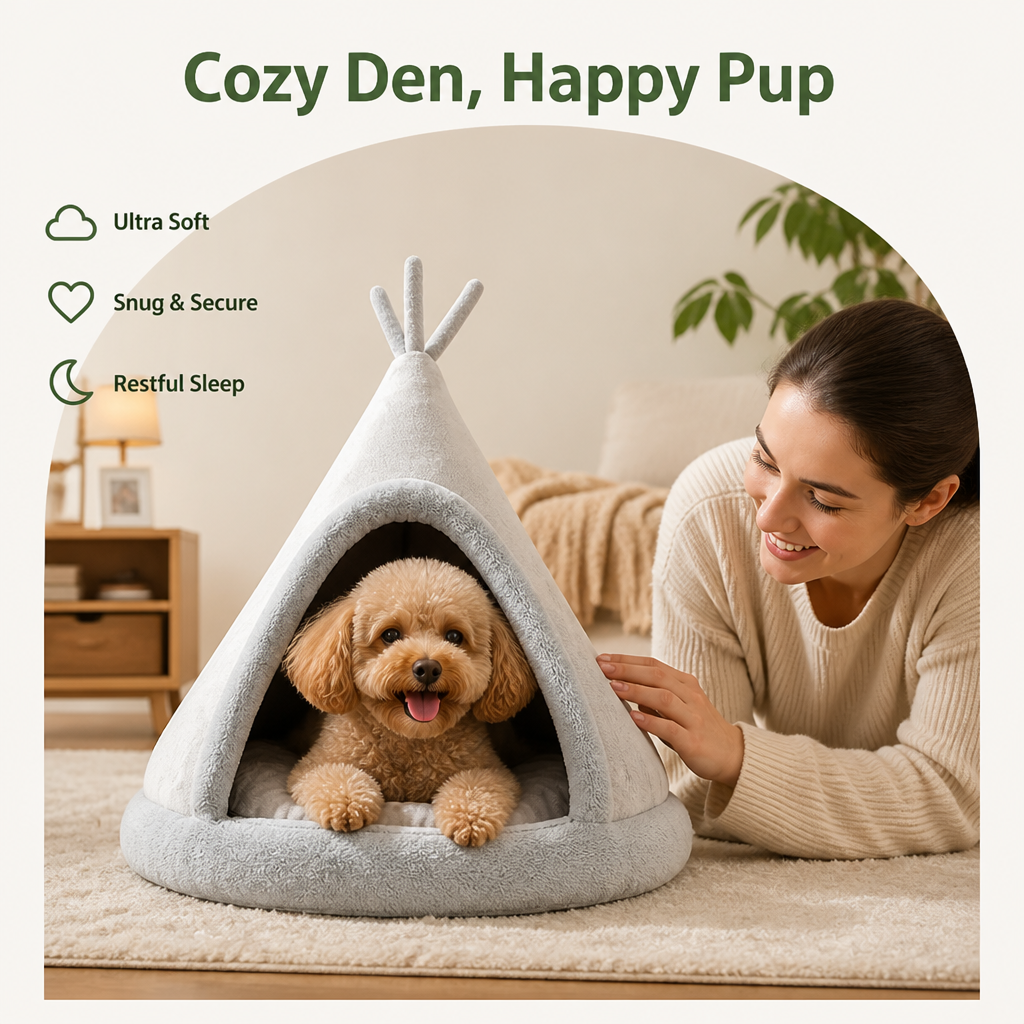 DogBedHouse Plush Coral Velvet & Cotton-Filled Pet Teepee
