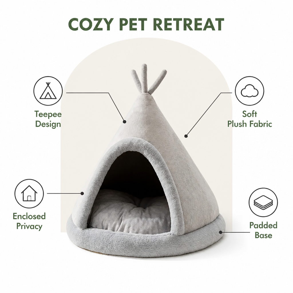 DogBedHouse Plush Coral Velvet & PP Cotton Pet Teepee