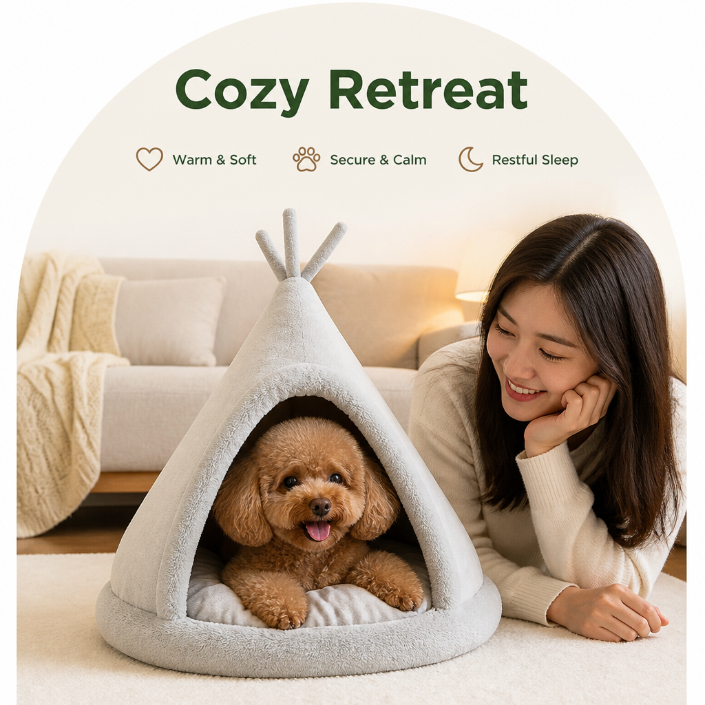 DogBedHouse Plush Coral Velvet & PP Cotton Pet Teepee