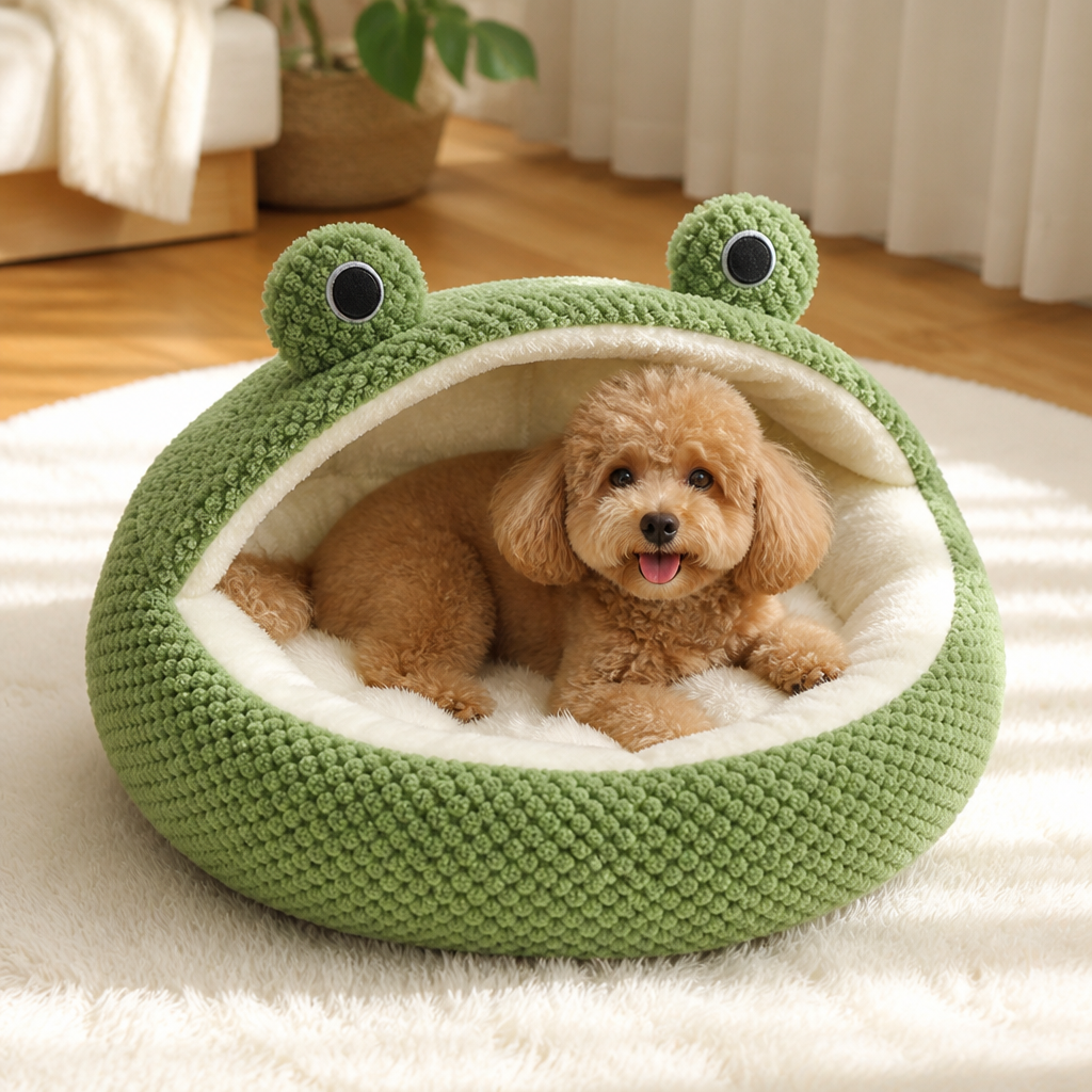 DogBedHouse Plush Enclosed Waterproof & Anti-Slip Pet Bed (Removable Cushion)