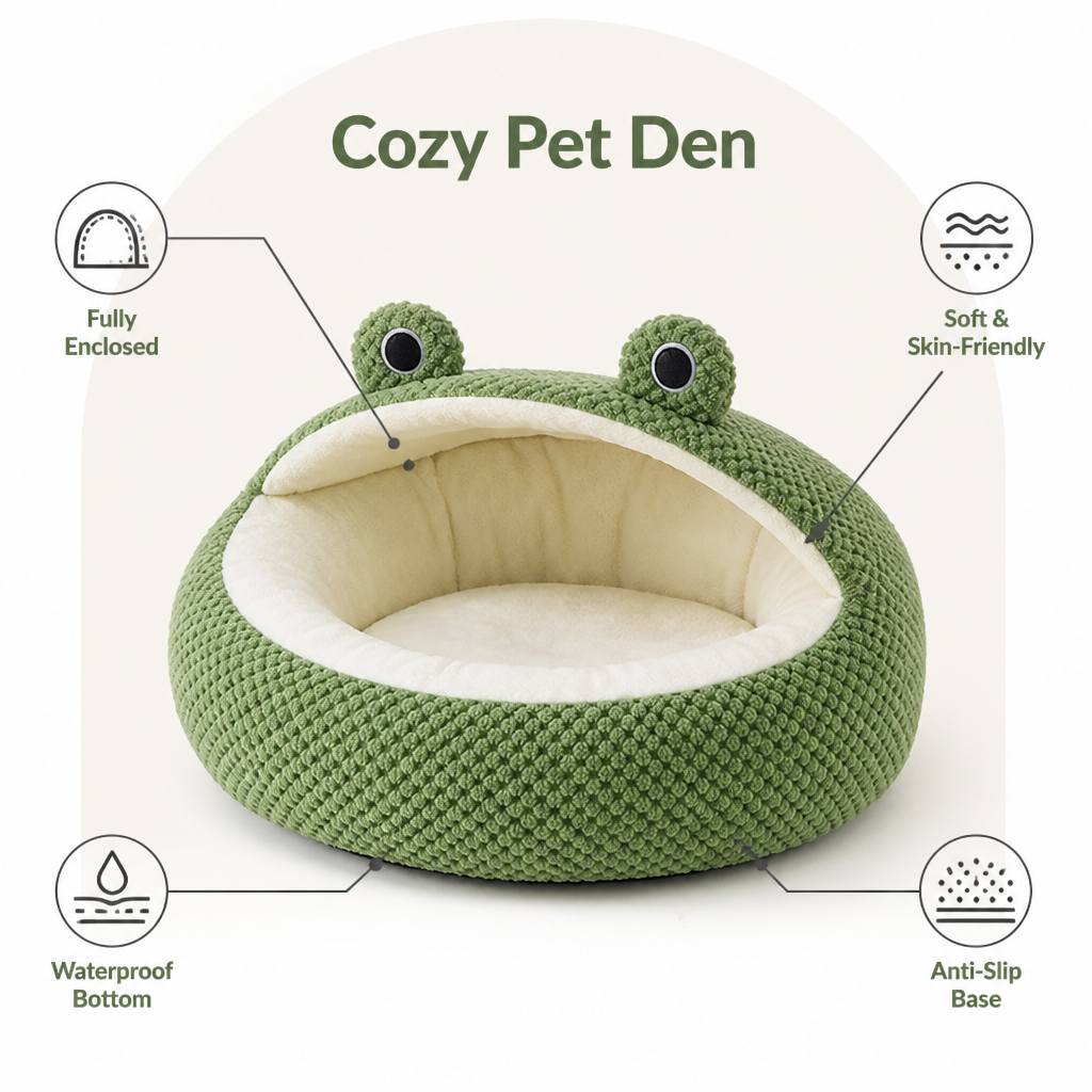 DogBedHouse Plush Enclosed Waterproof & Anti-Slip Pet Bed (Removable Cushion)