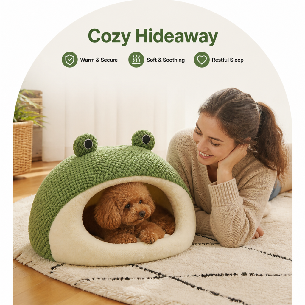 DogBedHouse Plush Enclosed Waterproof & Anti-Slip Pet Bed (Removable Cushion)